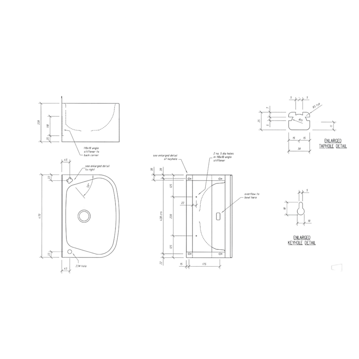 SS/WP40 Wall Mounted Wash Basin 480mm X 350mm