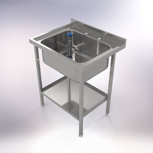 750 x 600mm Single Bowl Catering sink on stand with undershelf