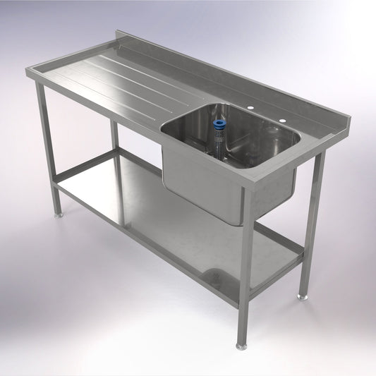 1500 x 600mm Single Bowl & Single or Double Drainer Catering Sink