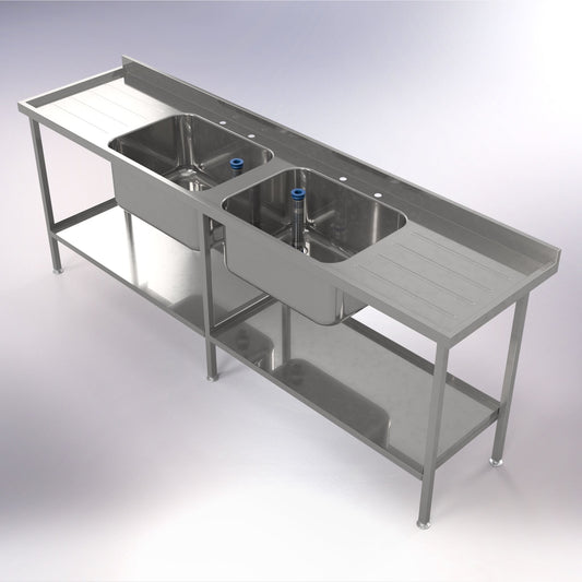 2400 x 600mm Double Bowls & Double Drainers Catering Sink