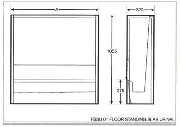 SSS4001/FS 1500mm Floor Standing Slab Urinal with Wall Fixing Ends