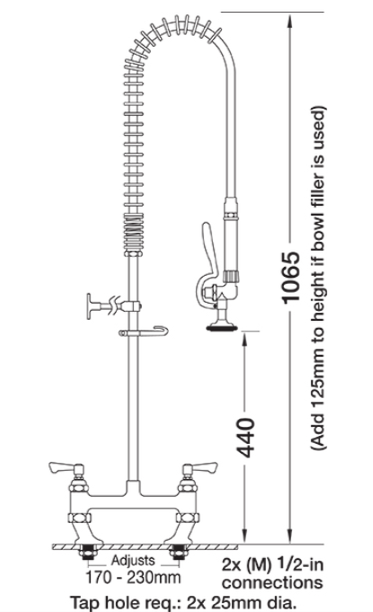 SS/PRERINSE-MECH Twin Pedestal Pre Rinse Spray