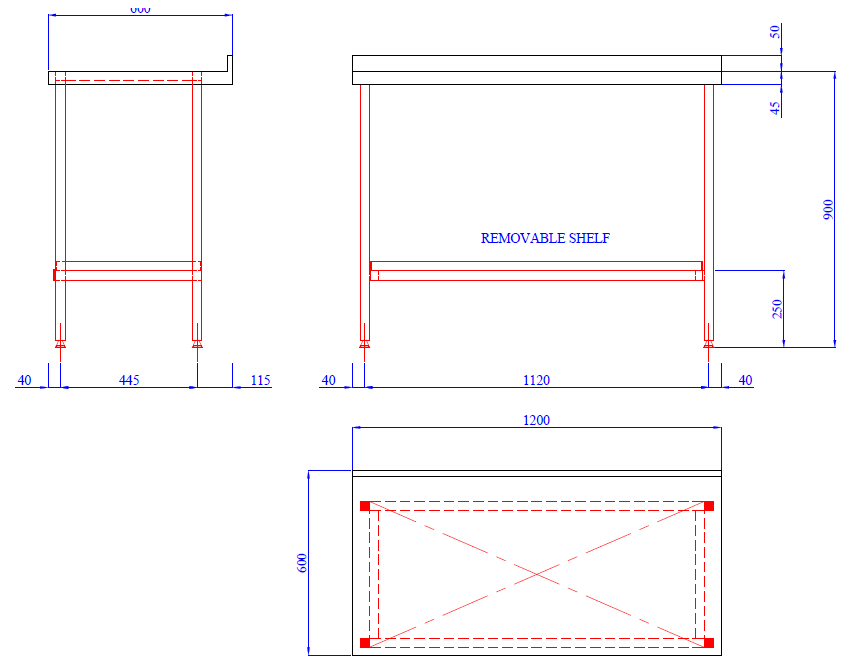 600 x 600mm Wall Table