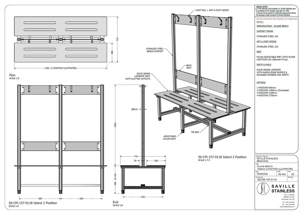 Changing Room Island Bench Stainless Steel 1450mm – Saville Stainless