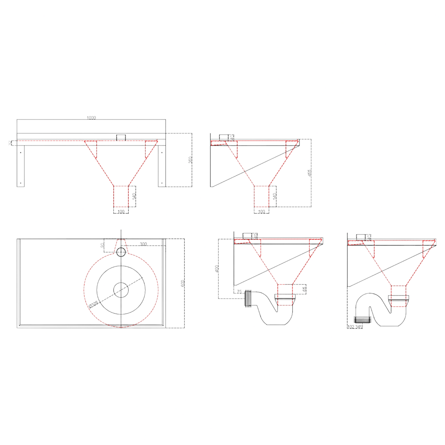 SS/SH 1000 x 600mm Top Inlet Disposal Hopper & Drainer