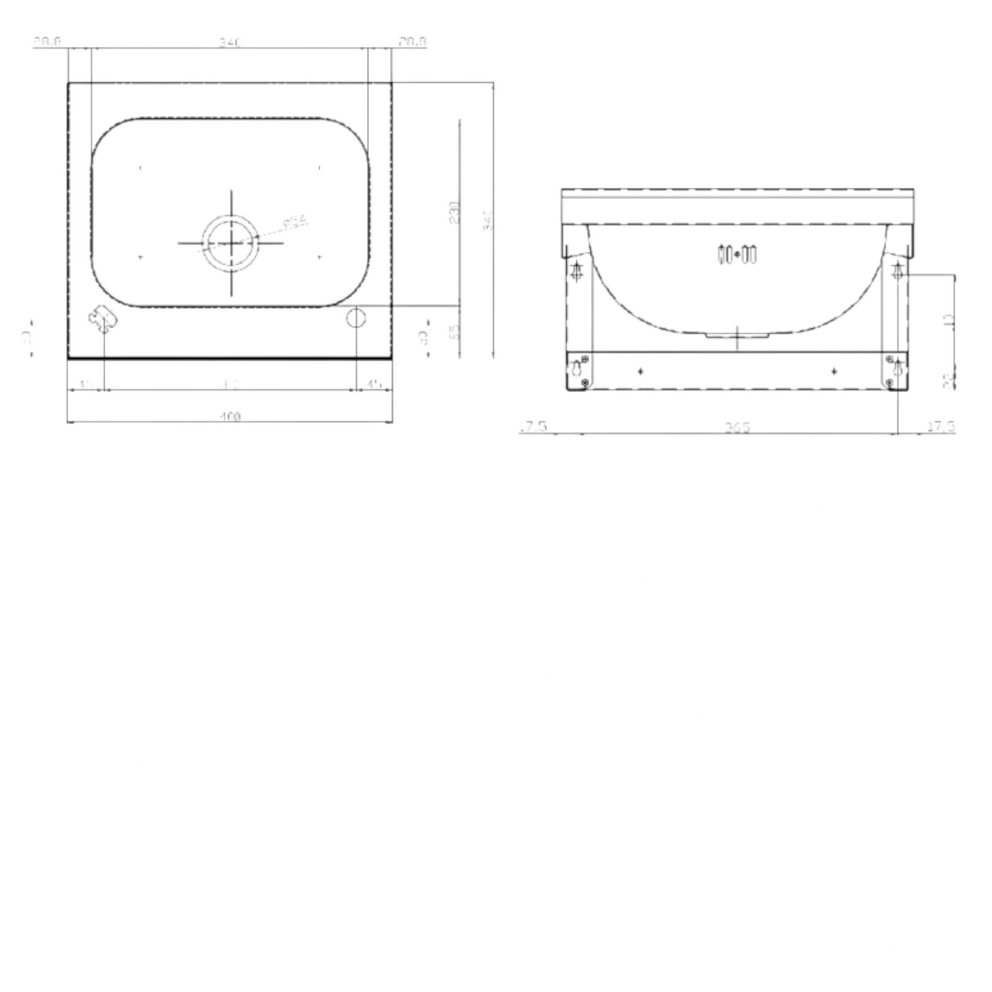 SS/WP30 Wall Mounted Wash Basin 400mm X 340mm