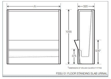 SSS4001/FS 3000mm Floor Standing Slab Urinal with Wall Fixing Ends