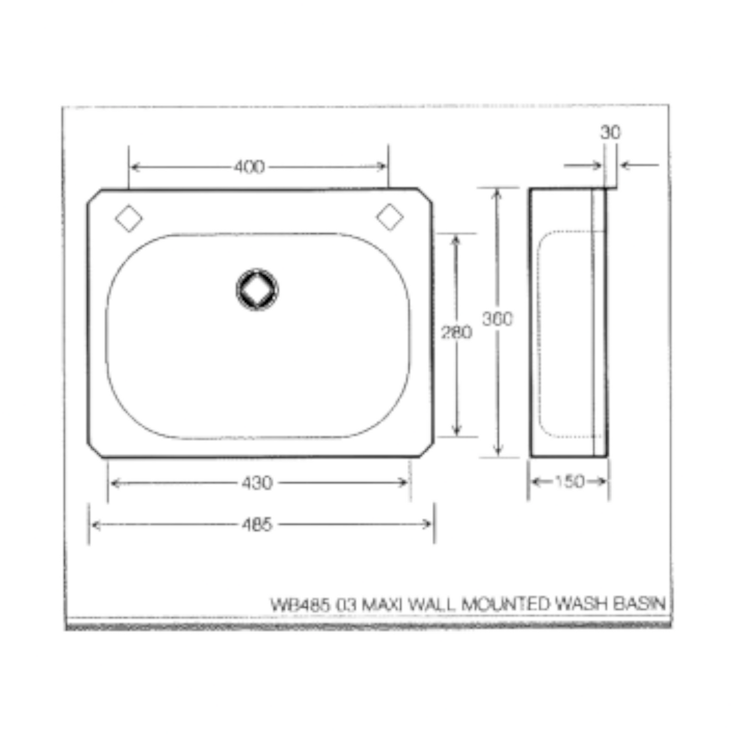 Wash basin outlet dimensions