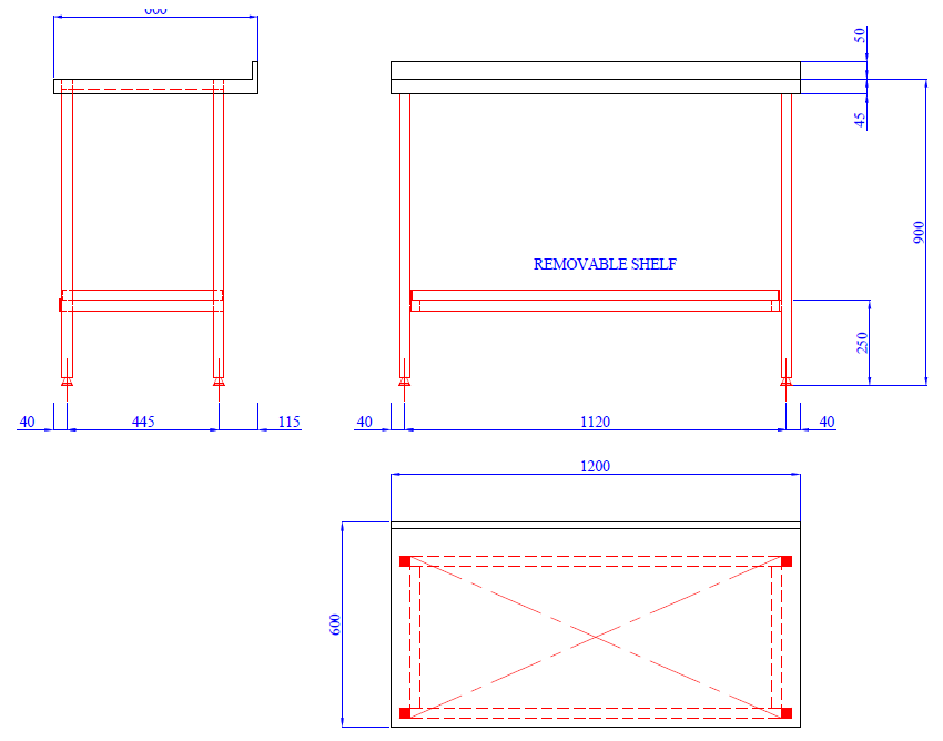 1500 x 600mm Wall Table