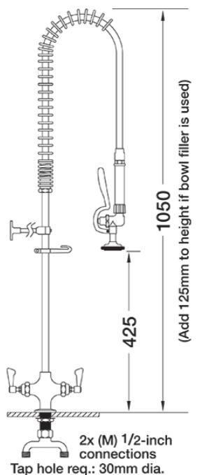 SS/PRERINSE-MECH-SING Single Pedestal Pre Rinse Spray